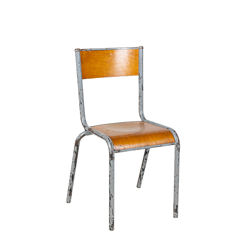 Schul-Stuhl aus Holz und Stahl Vintage